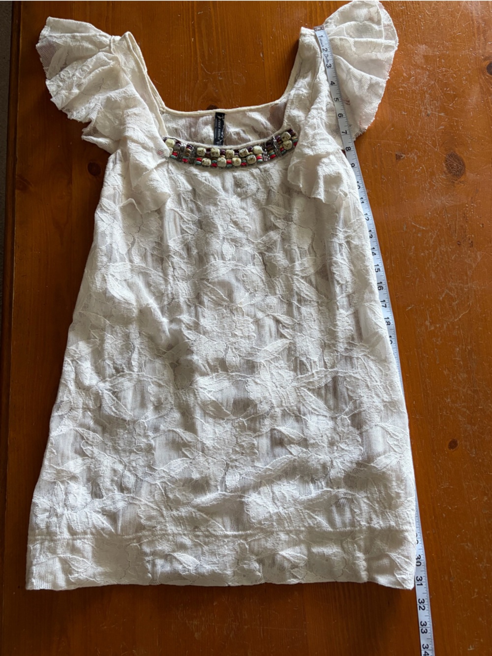 Free People Cream Lace Dress/ Coverup with Beaded Neckline - Picture 6 of 6